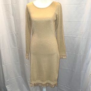 Nanette Lepore glittery gold long sleeve sweater dress
